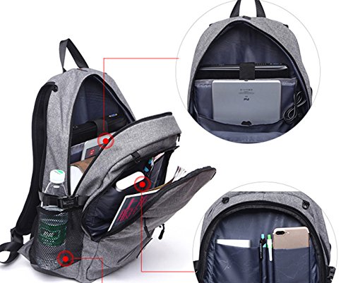 Unisex Boy Girl USB Port Net Ball Sport Bag School Student Computer Backpack(14L, Style D Grey) - Thumbnail 7