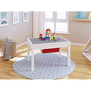 UTEX 2-in 1 Kids Large Table with Storage for Older Kids, Construction Table for Kids,Boys,Girls, White