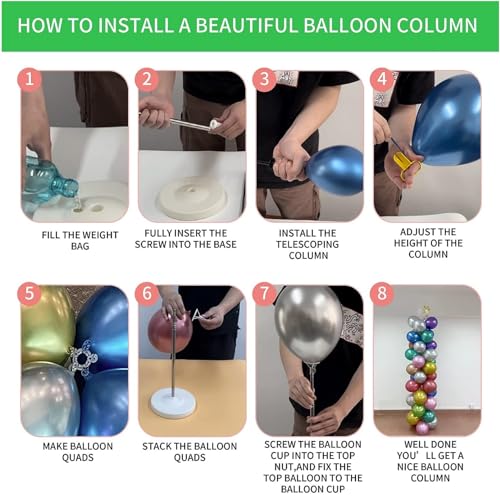 AM ANNA Balloon Column Kit Set of 2, Metal Adjustable Balloon Stand 8ft Balloon Tower Stand Kit with Base for Floor, Balloon Stand Kit Decorations for Baby Shower Graduation Birthday Wedding Party