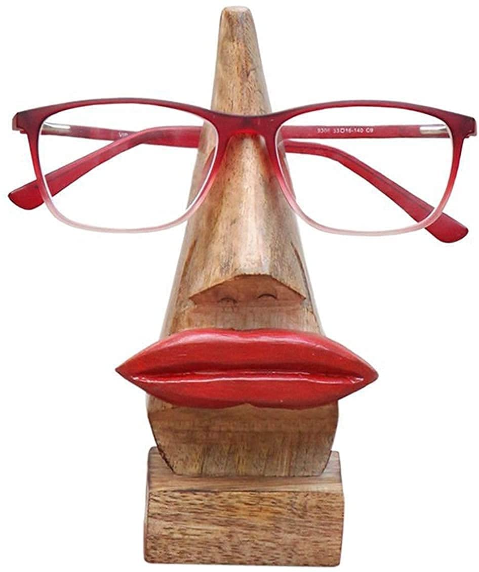Belexy Wooden Handmade Red Lips Witty Wooden Spectacles Holder Stand, Eyeglass Holder, Eyewear Retainer, Sunglasses Quirky Display Stand for Desktop, Home Decorative, Women, Girls, 6.5 inch