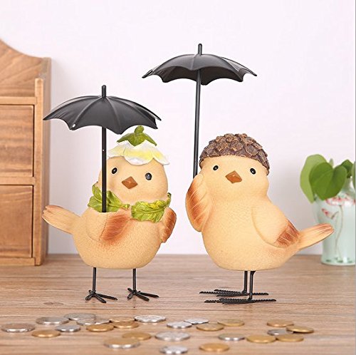 URToys 2Pcs/Set Cute Resin Chicken In Umbrella Coin Bank Currency Save Money Pot Animal Money Box Creative Piggy Bank Christmas Children Gift Home Furnishing Ornament Figurines Decoration - Thumbnail 6