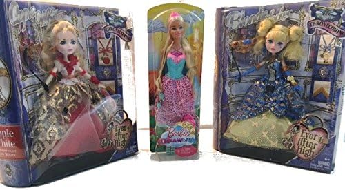 Ever After High Dolls Bundle- Applewhite Thronecoming doll with Blondie Lockes Thronecoming Doll plus Barbie Dreamtopia Endless Hair Doll