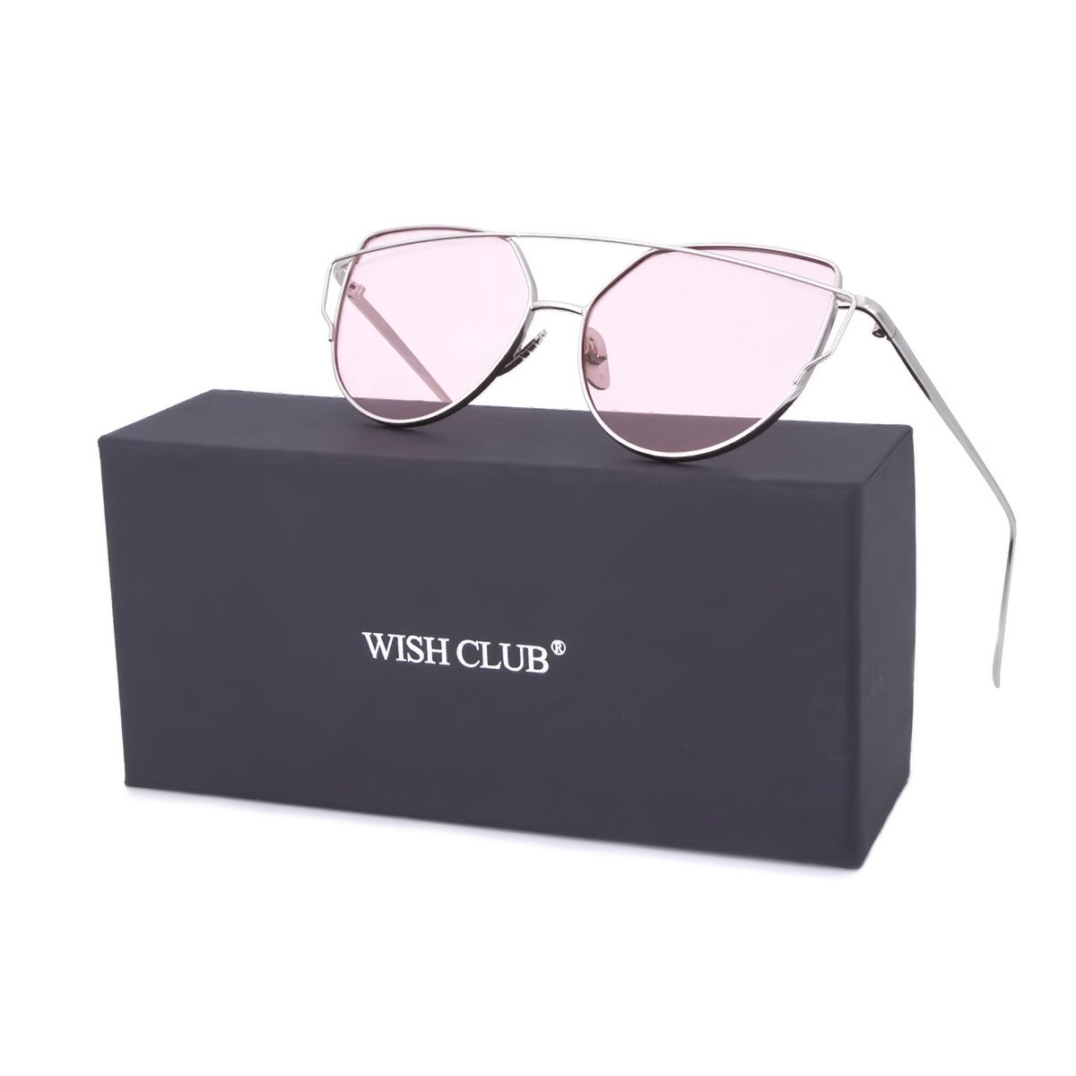 WISH CLUB Women Cat Eye Sunglasses Oversized Transparent Clear Fashion Lens Durable UV400 Glasses(Pink)