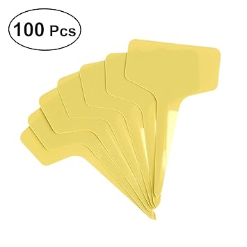 OUNONA 100Stk.T-Form Plastik Pflanzenstecker Stecketiketten Beschriften Pflanzschilder Schilder(Gelb)