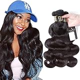 Puddinghair Unprocessed Virgin Brazilian Human Hair Brazilian Body Wave 3 Bundles Hair Extensions Grade 7A Human Hair Bundles Natural Black Color(14 16 18 Inch)