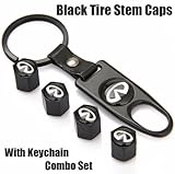 Infiniti Black Tire Stem Valve Caps and Black Keychain Combo Set