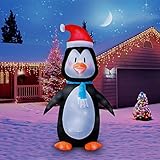 Holidayana Christmas Inflatable Giant 8 Ft. Penguin in Santa Hat Christmas Inflatable Featuring Lighted Interior/Airblown Inflatable Christmas Decoration with Built in Fan and Anchor Ropes