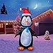 Holidayana Christmas Inflatable Giant 8 Ft. Penguin In Santa Hat Christmas Inflatable Featuring Lighted Interior / Airblown Inflatable Christmas Decoration With Built In Fan And Anchor Ropes