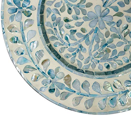 Mother Of Pearl Inlay Wood Charger Plates for Dining, Party, Wedding Reception and Decoration (Aqua Floral (2 Pack))