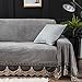 lovehouse Plush Sofa Slipcover,1-Piece Vintage Lace Suede Couch Cover Anti-Slip Furniture Protector for 1 2 3 4 Cushions Sofas-Grey 200x380cm(79x150inch)