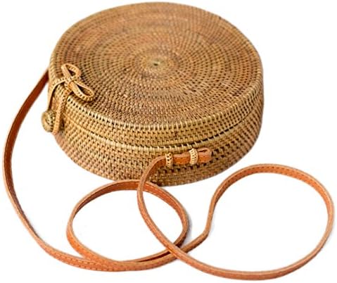 Bali Harvest Round Woven Ata Rattan Bag Linen Inside and Bow Clasp