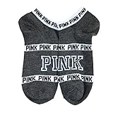 Victoria' s secret Pink No Show socks Grey Pink Logo fits 5.5 -10