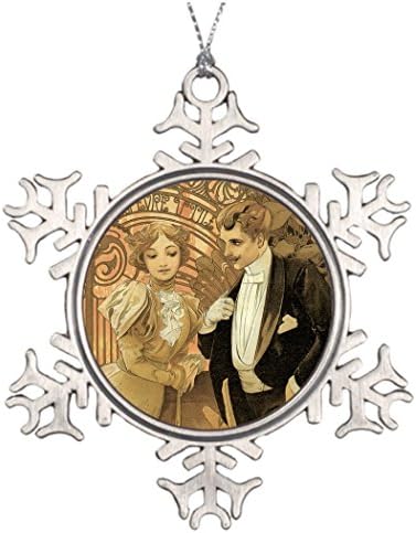 Personalized Family Christmas Snowflake Ornaments Vintage Art Nouveau Love Romance Flirt by Mucha Metal Christmas Snowflake Ornaments Love Romance Romantic