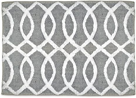 Bath Rug Geometric Hourglass Design 100% Cotton In Grey And White