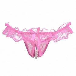 Women Pearl Lace Bowknot Beads Lace Panties Erotic