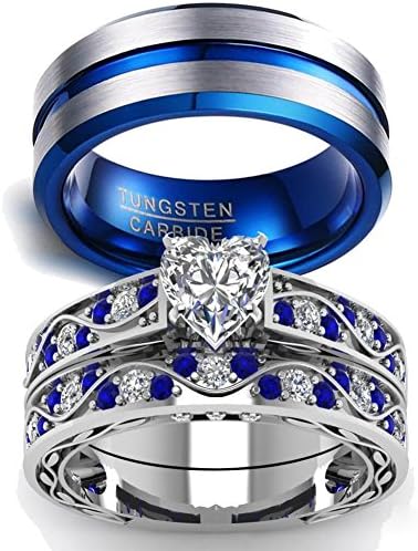 LOVERSRING Couple Ring Bridal Sets His Hers Women 10k White Gold