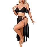 ChiaoLezhee Women's 3 Piece Lingerie Set, Underwire Bra and Panty Sheer Skirt Rave Costume Outfits, Valentine's Day Gift