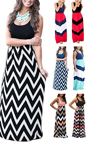 LETSRUNWILD Women's Boho Chevron Striped Print Summer Beach Sleeveless Tank Long Maxi Party Dress
