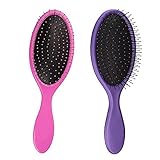 bC BimeTALliC CAble Detangler Brush for for Wet & Dry Hair Rubberized Grip Soft Bristles Ideal, 2 Pieces, Purple/Pink