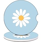 Cup Holders Car Coasters - White Daisy Flower Absorbent Ceramic Coaster, Drink Cup Holder Coasters, Auto Accessories for Women & Men, Pack of 2