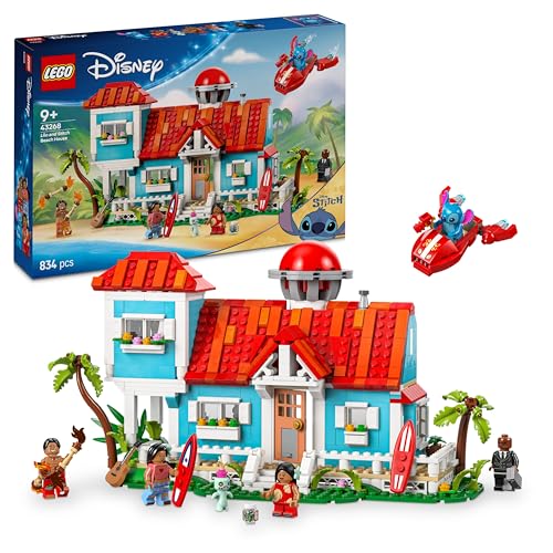 ǀ Disney Casa en la Playa de Lilo y Stitch de Juguete con 6 Habitaciones, Observatorio, Nave Espacial, 5 Minifiguras, Tabla de Surf y Más, Regalo de Cumpleaños para Niñas y Niños de 9+ Años 43268