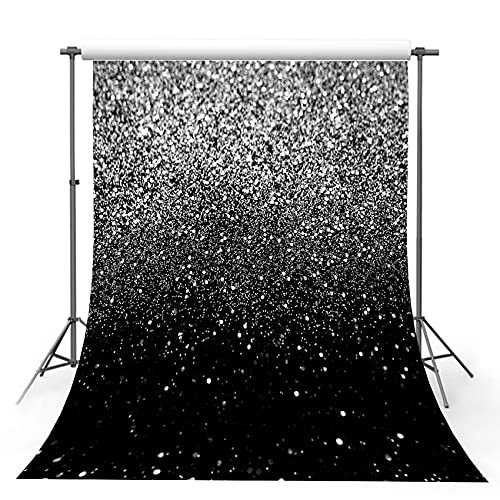 MEHOFOND 5x7ft Black Silver Glitter Photo Backdrop Sequin Spot Photo Booth Background Starry Sky Shining Party Birthday Prom Wedding Newborn Photography Studio Props Party Decor