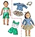 American Doll Clothes fit American 18'' Girl Dolls, 19 pcs 18 inch Doll Accessories Including 8 Complete Sets of Clothing Outfits with Hair Bands and Cap