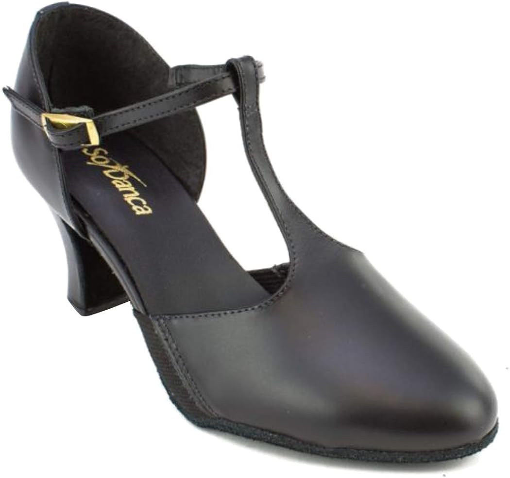 DanceNwear Women's Leather Open Shank T Strap Character