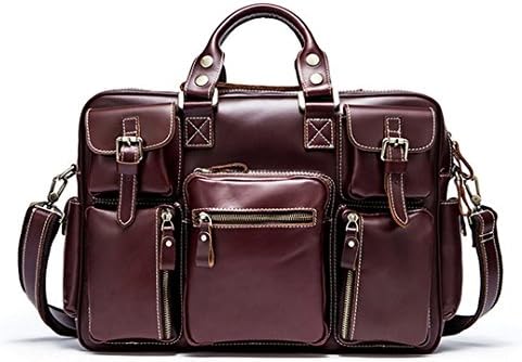100% Cow Leather Large Size Leather Briefcase Leisure Business Bag Handbag Wine red