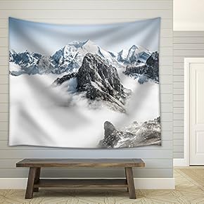 Winter Landscape Mountain Peaks Covered with Fresh Snow - Fabric Wall Tapestry Home Decor - 51x60 inches