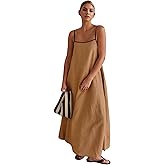 CHARTOU Women Summer Spaghetti Straps Linen Sleeveless Maxi Long Flowy Dress
