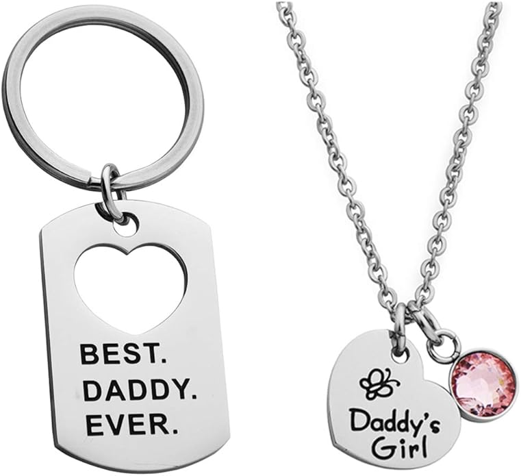 Ankiyabe Father Daughter Gift Dad Keychain and Daddy's Girl Necklace