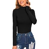 Women's Long Sleeve Mock Turtleneck Tops Casual Slim Fitted Lightweight Under Layer Pullover Shirts