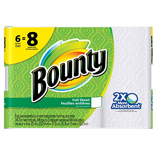 Bounty Paper Towels, White, 6 Big Rolls = 8 Regular Rolls