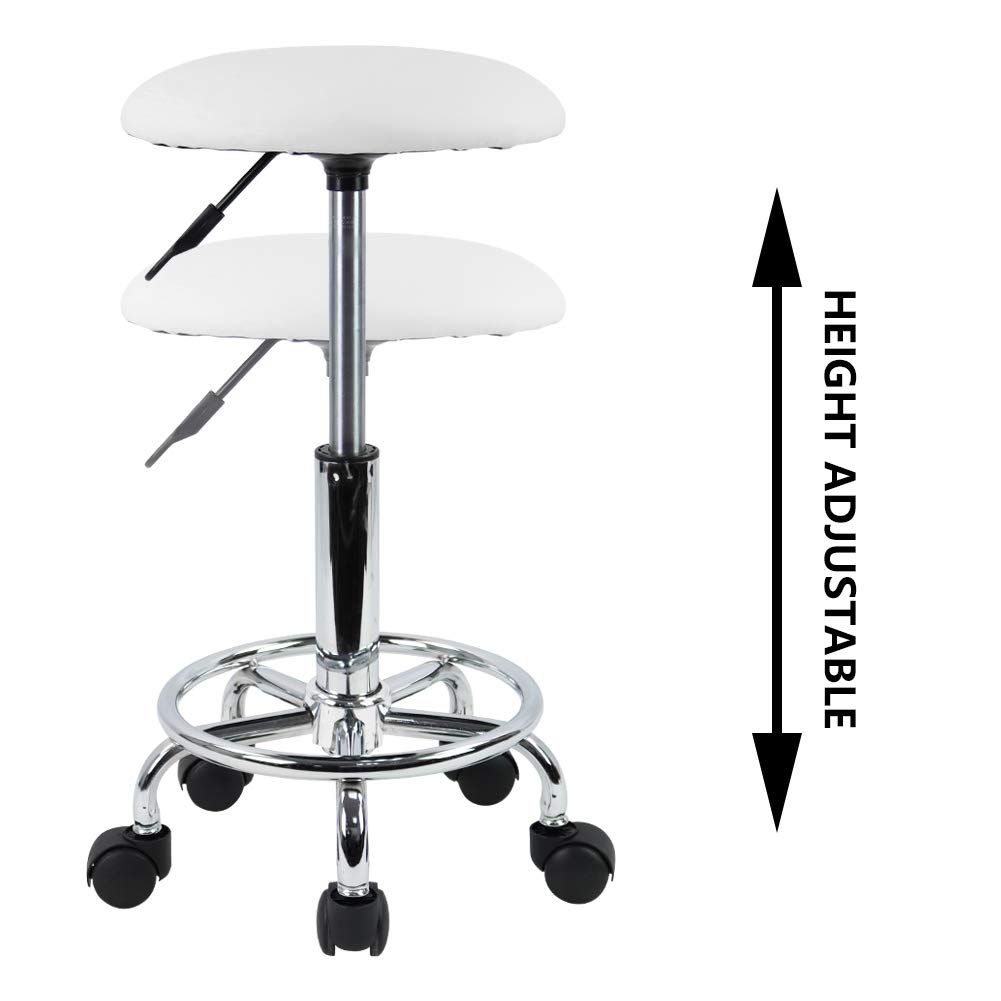 KKTONER Swivel Rolling Stool with Footrest Height Adjustable PU Leather Salon Vanity Spa Massage Office Stool Chair Small (White): Furniture & Decor