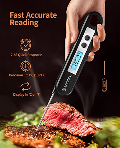 Meat Thermometer[Upgraded 2022], Candy and Food Thermometer for Cooking, SOQOOL Digital Instant Read Meat Thermometer for Kitchen Oil Deep Fry BBQ Grill, Folding Probe Backlight & Calibration Function