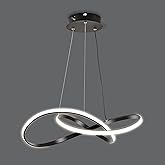 Viruhaka Modern LED Pendant Light Fixture，Black Contemporary Ceiling Hanging Fixture with Irregular Ring Lights for Dining Li