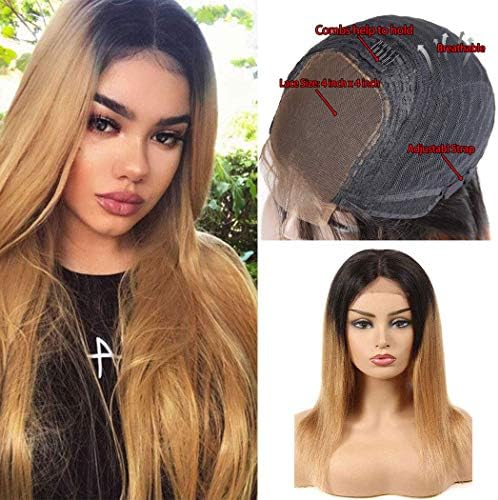 Omber Hair Wigs Blonde Hair #1B27 Wigs for Black Women Brazilian Straight Wigs Virgin Hair 8-20 inch Straight Human Hair Baby Hair (18 Inch)