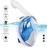 Naedw Full Face Snorkel Mask 180° Panoramic View Diving Scuba Mask Easy breath with Anti-Fog and Anti-Leak with Adjustable Head Straps Design for Adults,Youth,kids (White/Blue, Large)