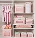 Wooden Storage Bin Containers - Decorative Closet, Cabinet and Shelf Basket Organizers Lined With Machine Washable Soft Linen Fabric - Pink, Large