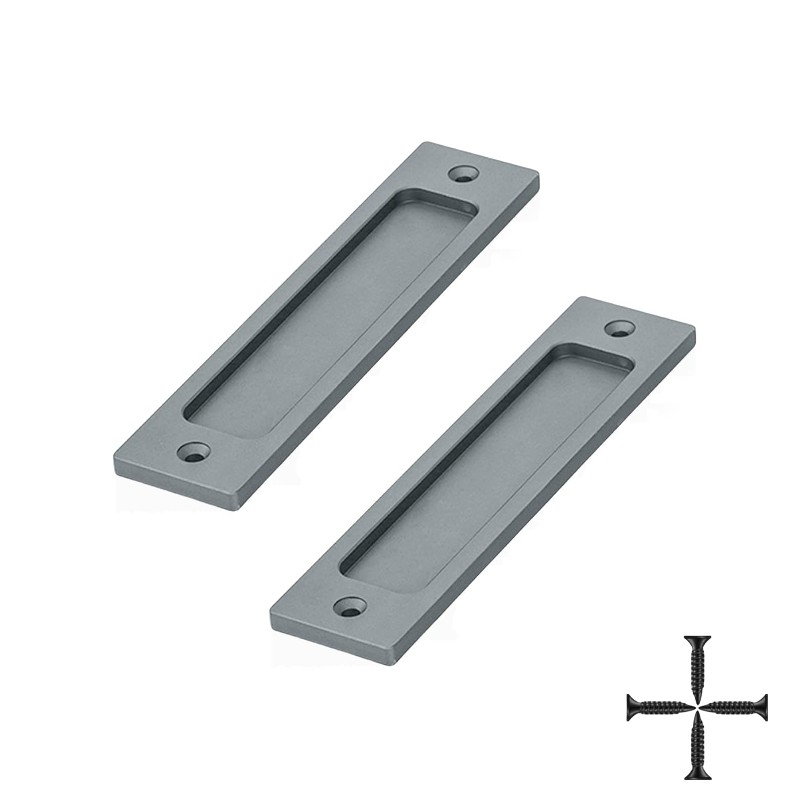 INCAUCA 2 Pack Barn Door Handles, 6 Inch Flush Door Pull, Recessed Door Handles, Sliding Closet Door Finger Pull, Rectangular Flat Plate for Pocket Door Drawer Cabinet Cupboard (Gray)