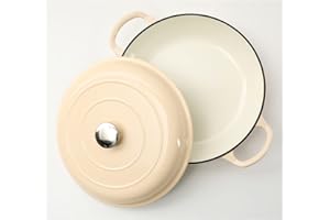 HAWOK Enameled Cast Iron Covered Casserole braiser With Steel Knob and Loop Handles, 3.2 Litre 3.4 Quart round, Oyster White