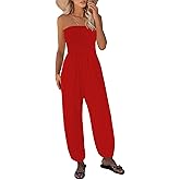 STOLKISS Women’s Tube Top Jumpsuits Strapless Belted Wide Leg Bustier Jumpsuit Backless Baggy Long Pants Rompers with Pockets