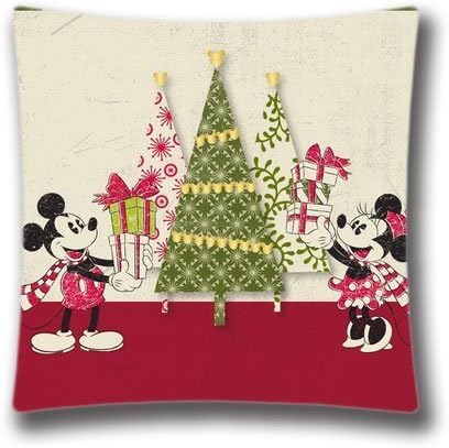 18x18 Inches Decorative Cotton Linen Square Throw Pillow Cover Cushion Case Christmas Retro Disney Christmas Pillowcase with Invisible Zipper for Living Room, Sofa, Couch by POP Home