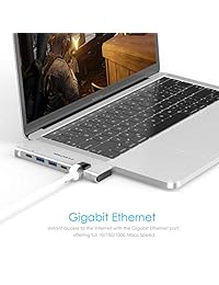 LENTION   Hub portátil USB C con Thunderbolt 3 de 40 Gbps, 100 W de potencia, HDMI 4K, 2 USB 3.0, tipo C, adaptador Gigabit Ethernet compatible con MacBook Pro 13 15, 2018 MacBook Air (plata)