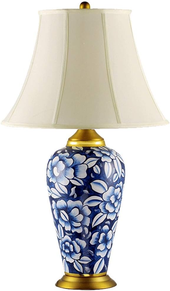 QFF Table Lamp French Court Blue and White Porcelain Fabric Lampshade Ceramic Desk Lamp Bedroom Study Room Designer Classical Bedside Lamp Luxury Table lamp