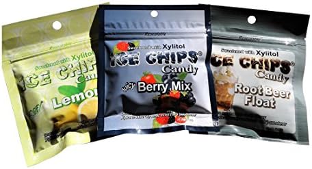 New! Ice Chips Candy in Resealable Packets, 3 Pk Variety: Lemon, Berry & Root Beer