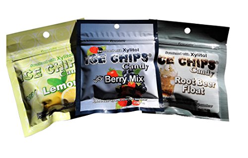 New! Ice Chips Candy in Resealable Packets, 3 Pk Variety: Lemon, Berry & Root Beer