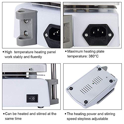Magnetic Stirrer SH-2 Heating Plate 1000ml Magnetic Stirrer Hot Plate 100-1600 RPM Magnetic Stirrer Kit 180W Heating Power 380℃ for Lab Liquid Mixing Heating (SH-2)