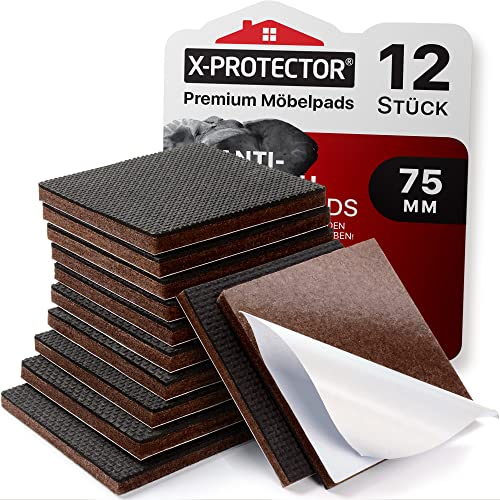 X-Protector Antirutsch Pads 12 Stück 75 Mm - Antirutsch Gummi Selbstklebend – Prämie Rutschhemmer Für Möbel - Ideal Anti-Rutsch Gummi - Dicker Möbelstopper – Antirutschpads Für Möbel &Amp; Gegenstände!